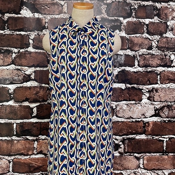 CAbi Midi Amour Dress Collar Buttons Heart Link Blue Size Small S - Picture 6 of 15